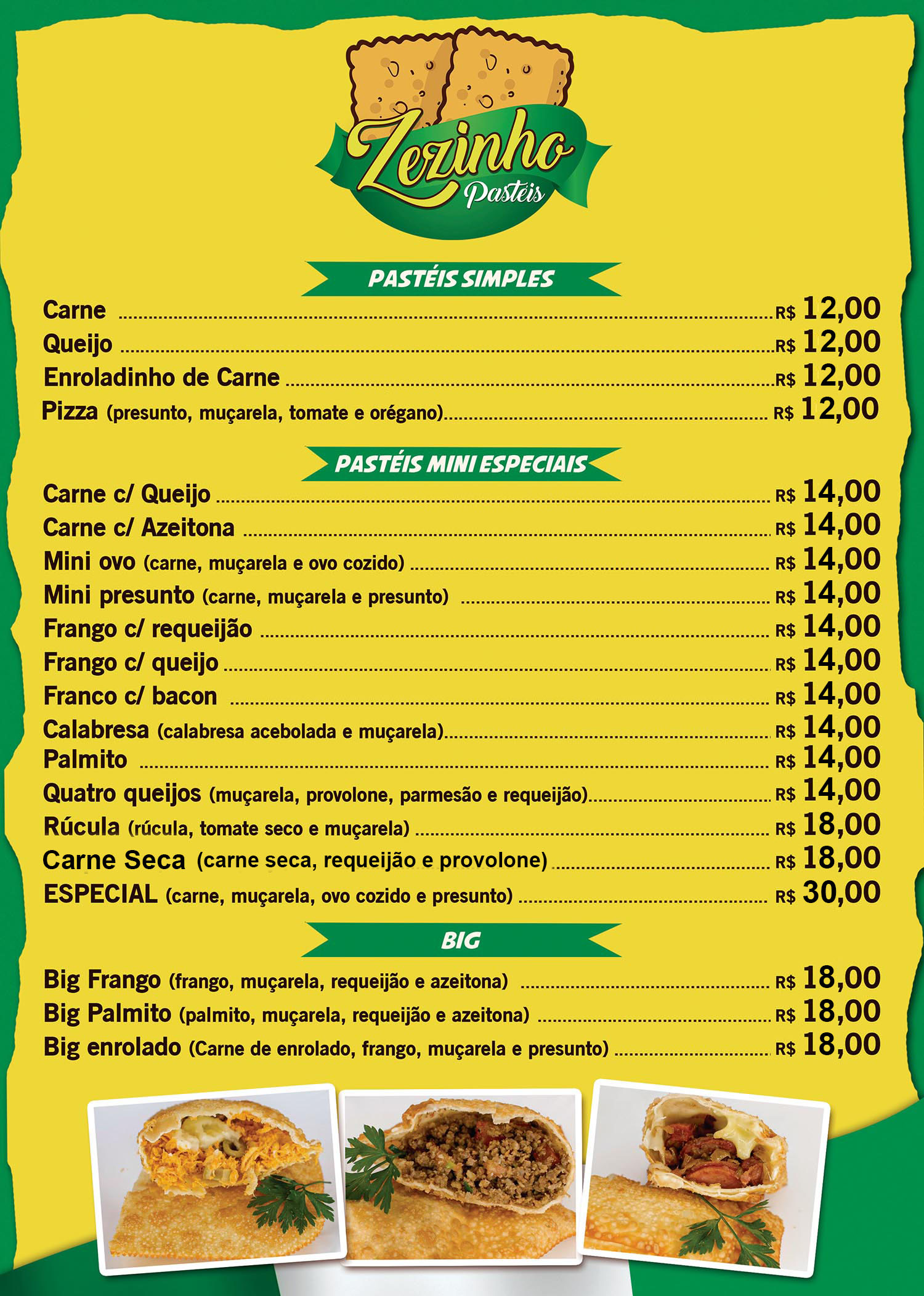 Cardápio Zezinho Pasteis