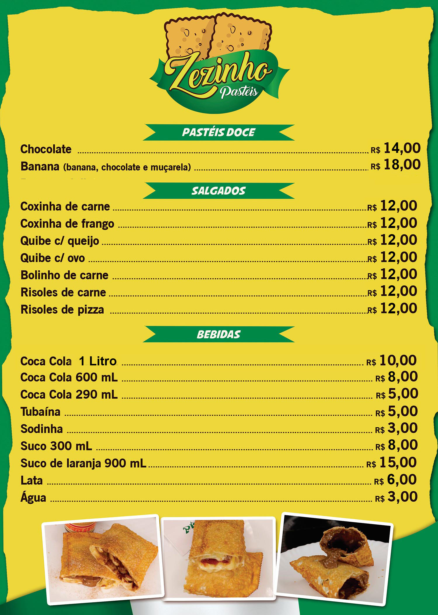 Cardápio Zezinho Pasteis